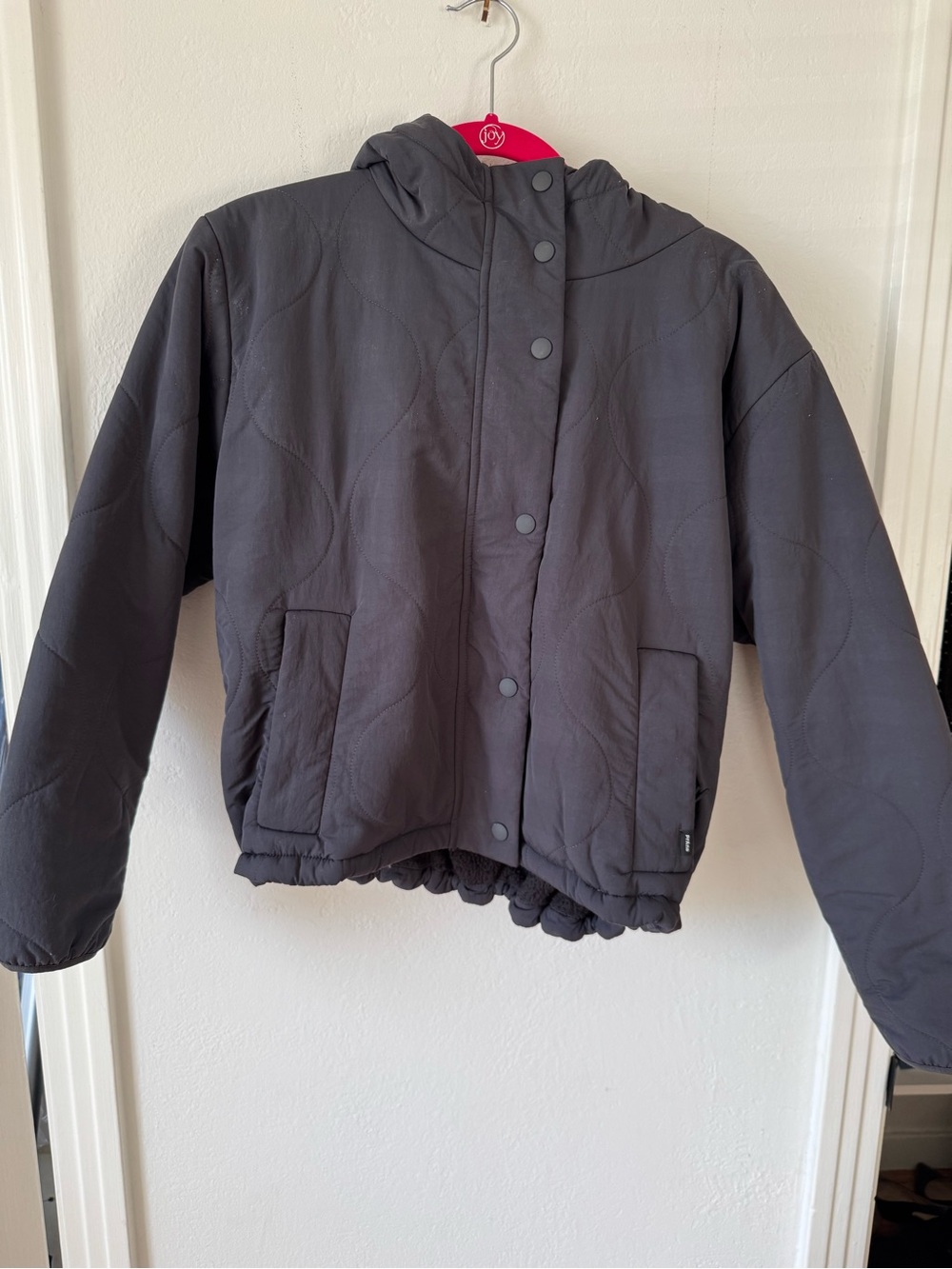prAna Quilted Hooded Puffer Jacket in Charcoal